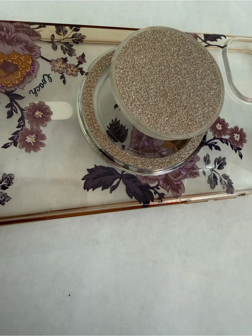 Floral Clear Phone Case with Rose Gold Ring Grip